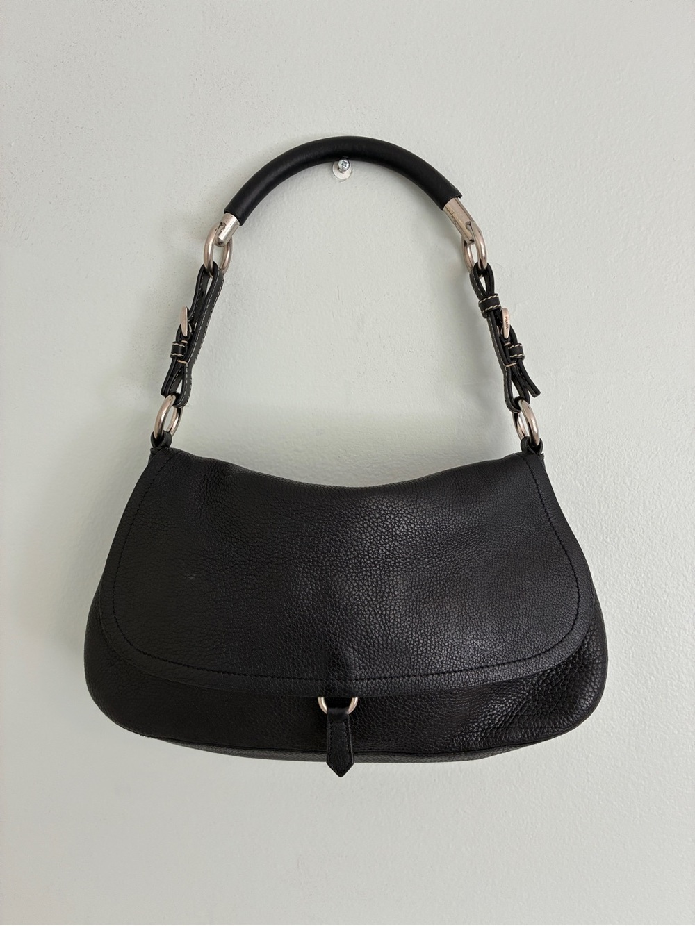 Prada Vitello Daino Black Pebble Leather Shoulder Bag